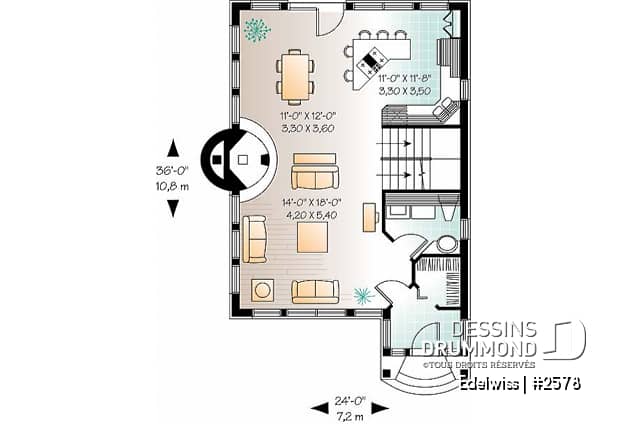 Rez-de-chaussée - Plan de maison de style alsacienne à aire ouverte, foyer central, 3 chambres, superbe luminosité - Edelwiss