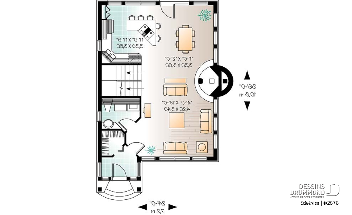 Rez-de-chaussée - Plan de maison de style alsacienne à aire ouverte, foyer central, 3 chambres, superbe luminosité - Edelwiss