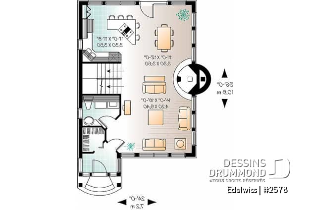 Rez-de-chaussée - Plan de maison de style alsacienne à aire ouverte, foyer central, 3 chambres, superbe luminosité - Edelwiss