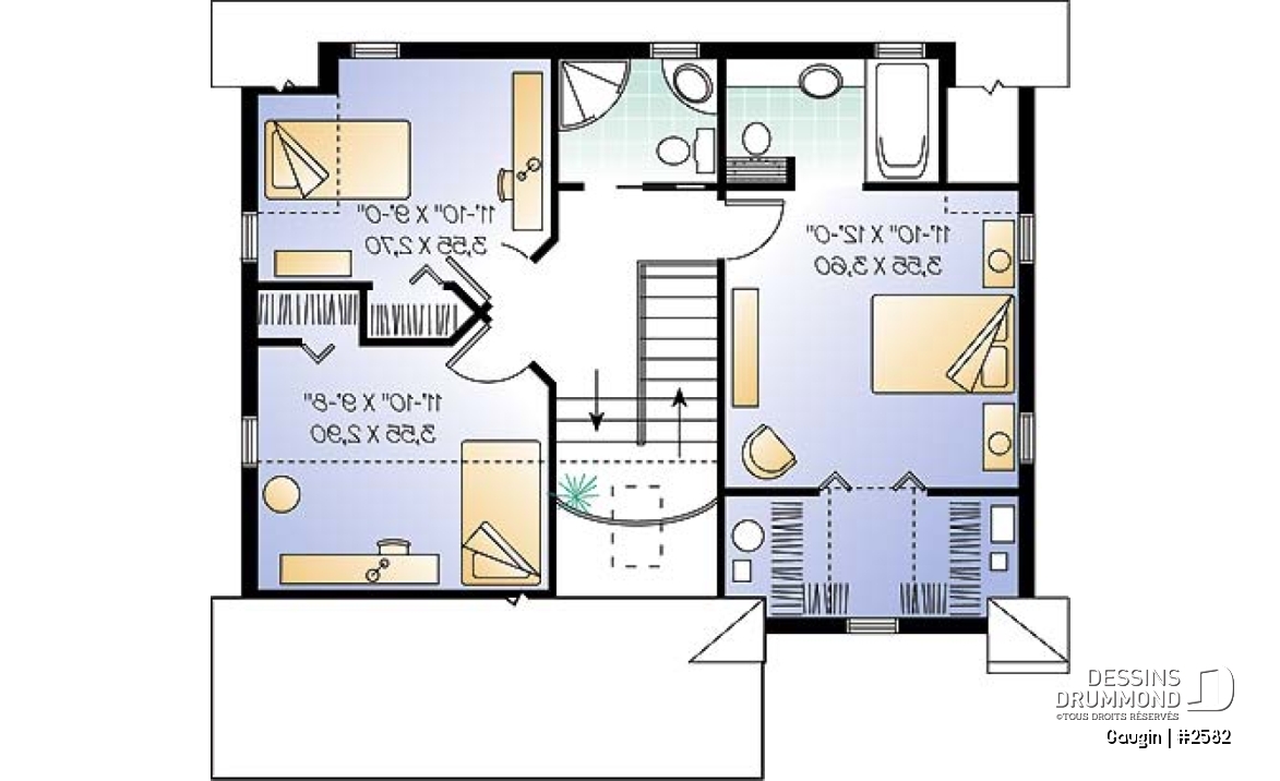 Étage - Plan de cottage champêtre, salle à manger formelle, suite des maîtres, 3 ch. 2.5 s. de bain, salon séparé - Gaugin