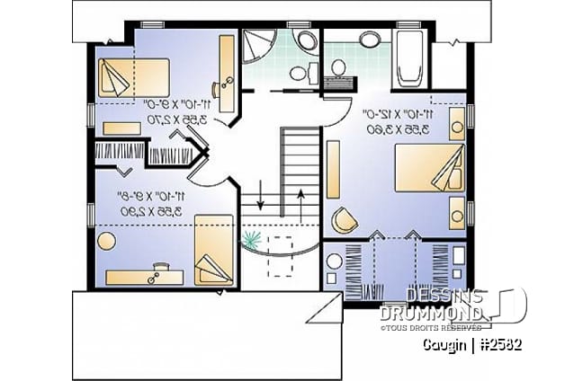 Étage - Plan de cottage champêtre, salle à manger formelle, suite des maîtres, 3 ch. 2.5 s. de bain, salon séparé - Gaugin