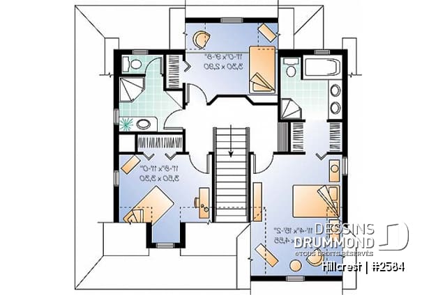 Étage - Plan de maison 3 chambres, style champêtre canadien, îlot, buanderie au r-d-c, grande chambre parents - Hillcrest