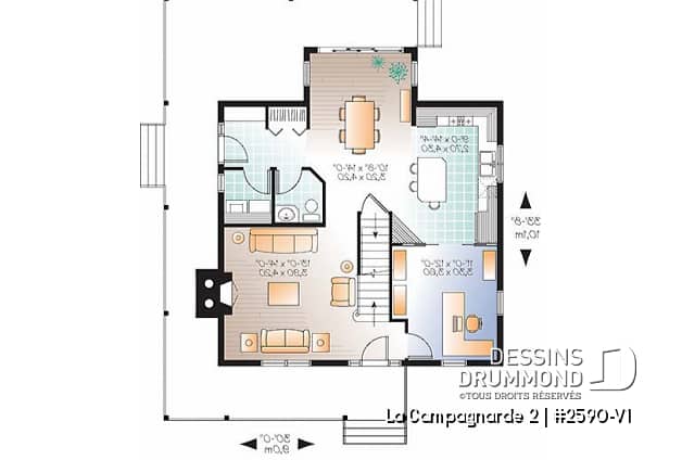 Rez-de-chaussée - Superbe plan de maison style farmhouse champêtre, 3 chambres, bureau à domicile (ou salle de jeux) - La Campagnarde 2