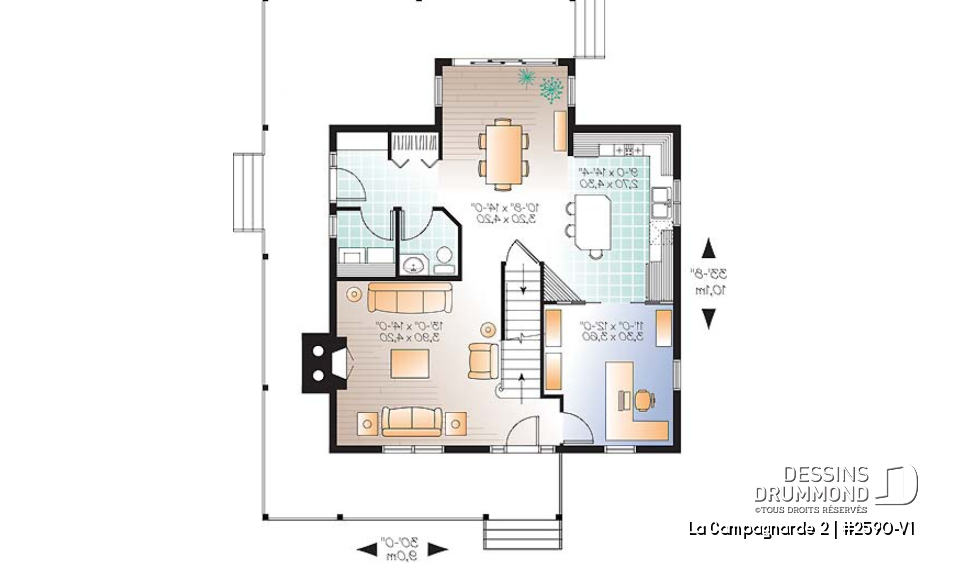 Rez-de-chaussée - Superbe plan de maison style farmhouse champêtre, 3 chambres, bureau à domicile (ou salle de jeux) - La Campagnarde 2