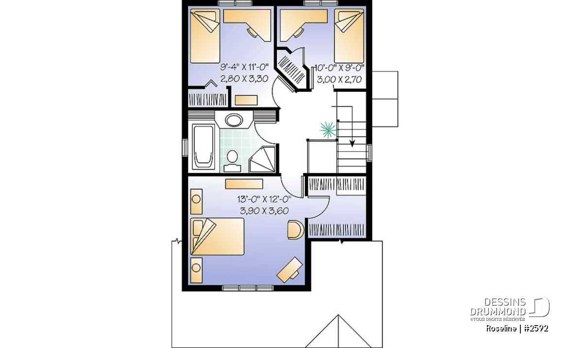 Étage - Plan de maison Champêtre &amp; élégante pour terrain étroit, 3 chambres, buanderie au r-d-c - Roseline