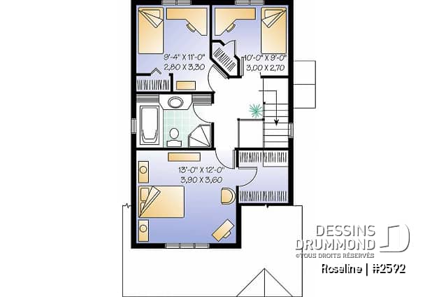 Étage - Plan de maison Champêtre & élégante pour terrain étroit, 3 chambres, buanderie au r-d-c - Roseline