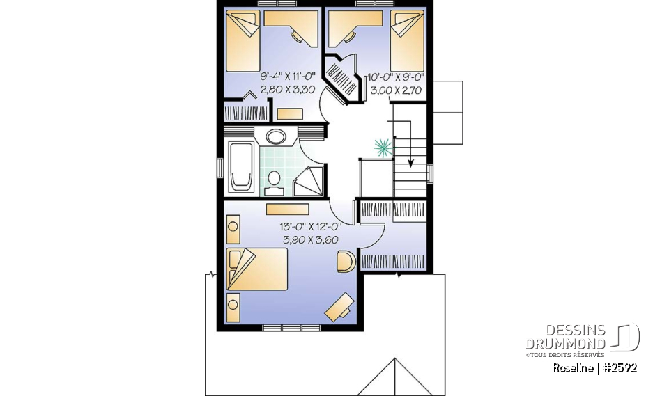 Étage - Plan de maison Champêtre &amp; élégante pour terrain étroit, 3 chambres, buanderie au r-d-c - Roseline