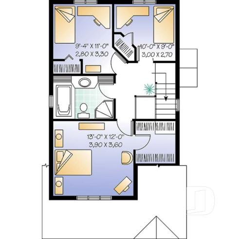 Étage - Plan de maison Champêtre & élégante pour terrain étroit, 3 chambres, buanderie au r-d-c - Roseline