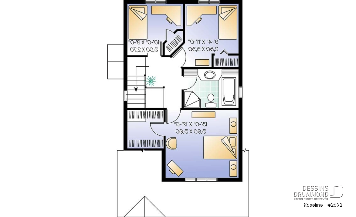 Étage - Plan de maison Champêtre &amp; élégante pour terrain étroit, 3 chambres, buanderie au r-d-c - Roseline