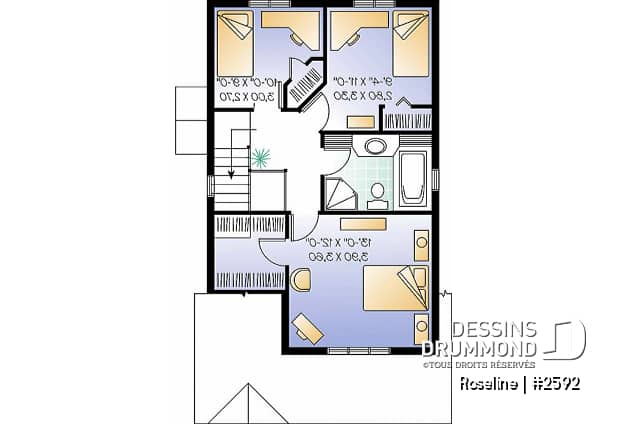 Étage - Plan de maison Champêtre & élégante pour terrain étroit, 3 chambres, buanderie au r-d-c - Roseline