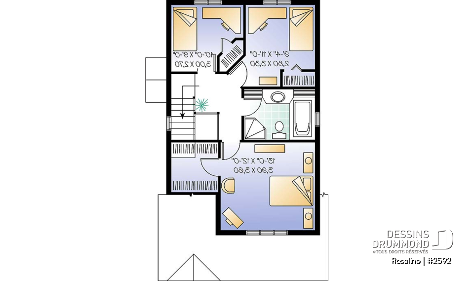 Étage - Plan de maison Champêtre &amp; élégante pour terrain étroit, 3 chambres, buanderie au r-d-c - Roseline