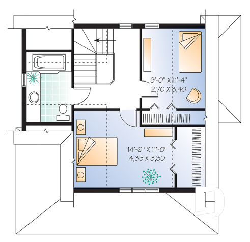 Étage - Plan de chalet 4-saisons, style champêtre avec grand balcon, plancher à aire ouverte, galerie couverte - Napoléon