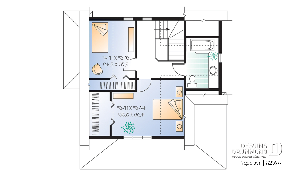 Étage - Plan de chalet 4-saisons, style champêtre avec grand balcon, plancher à aire ouverte, galerie couverte - Napoléon