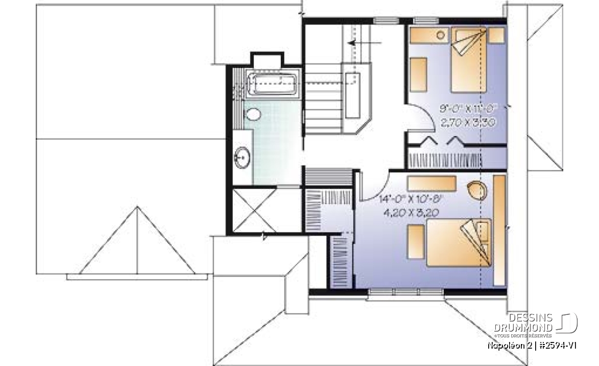 Étage - Plan champêtre, 2 chambres,  garage, salon chaleureux avec foyer - Napoléon 2