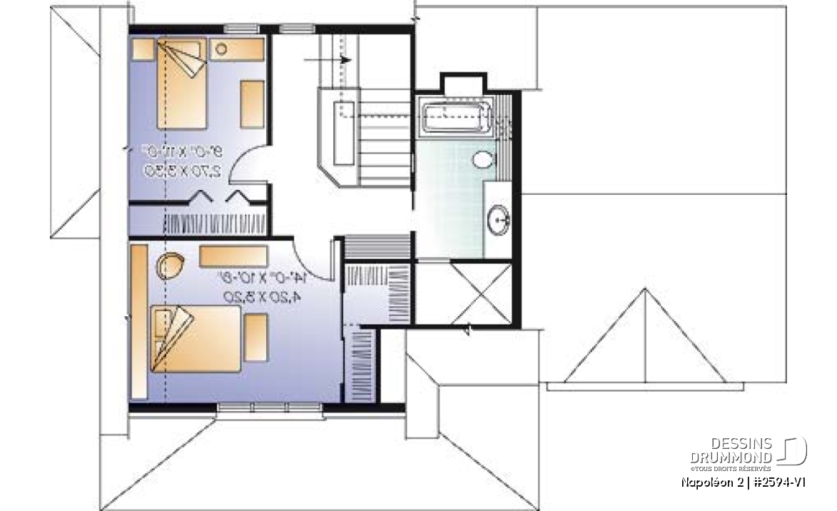 Étage - Plan champêtre, 2 chambres,  garage, salon chaleureux avec foyer - Napoléon 2