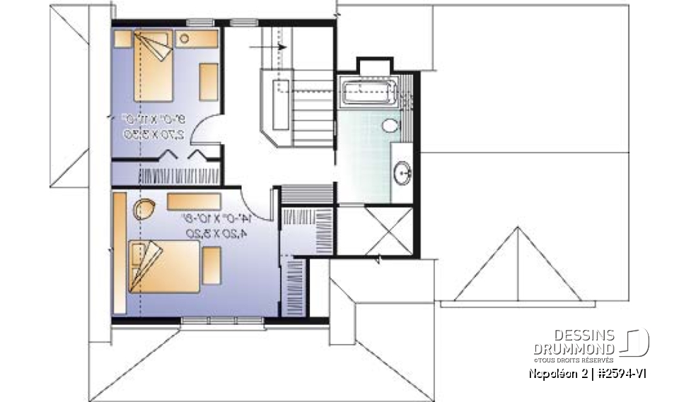 Étage - Plan champêtre, 2 chambres,  garage, salon chaleureux avec foyer - Napoléon 2