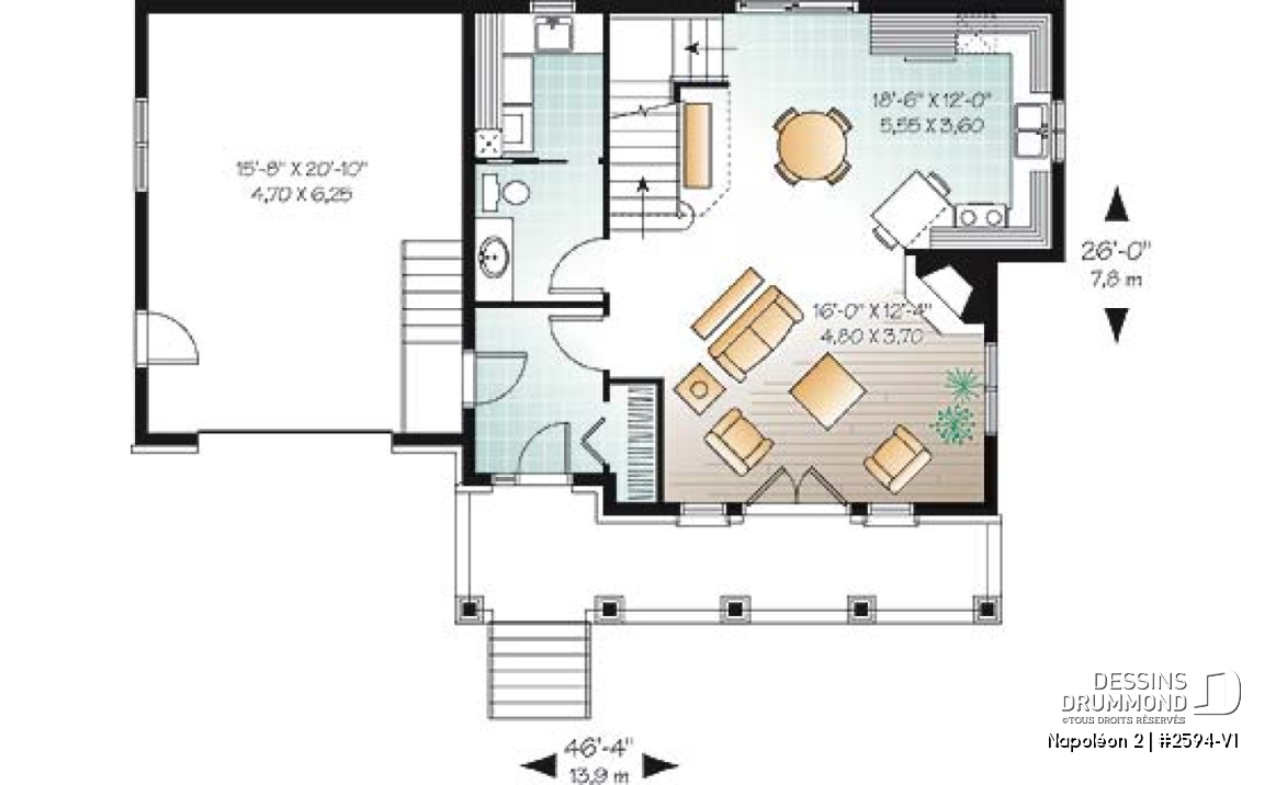 Rez-de-chaussée - Plan champêtre, 2 chambres,  garage, salon chaleureux avec foyer - Napoléon 2