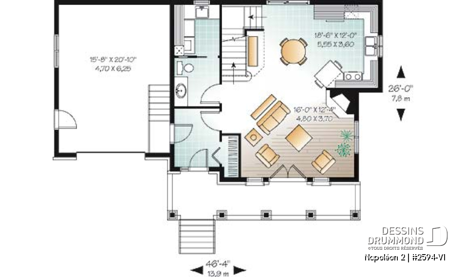 Rez-de-chaussée - Plan champêtre, 2 chambres,  garage, salon chaleureux avec foyer - Napoléon 2