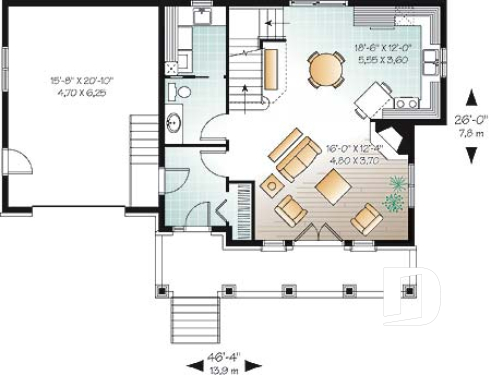 Rez-de-chaussée - Plan champêtre, 2 chambres,  garage, salon chaleureux avec foyer - Napoléon 2