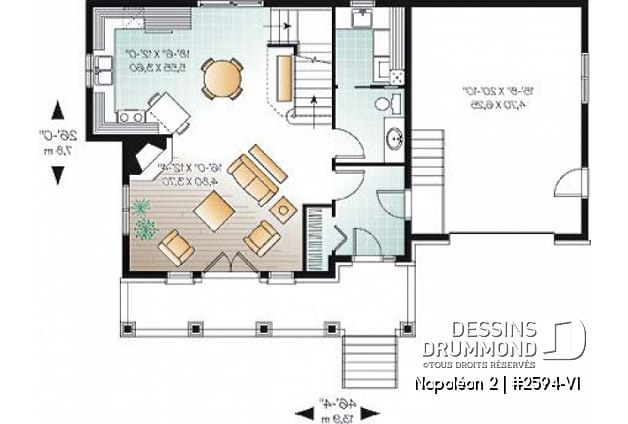 Rez-de-chaussée - Plan champêtre, 2 chambres,  garage, salon chaleureux avec foyer - Napoléon 2