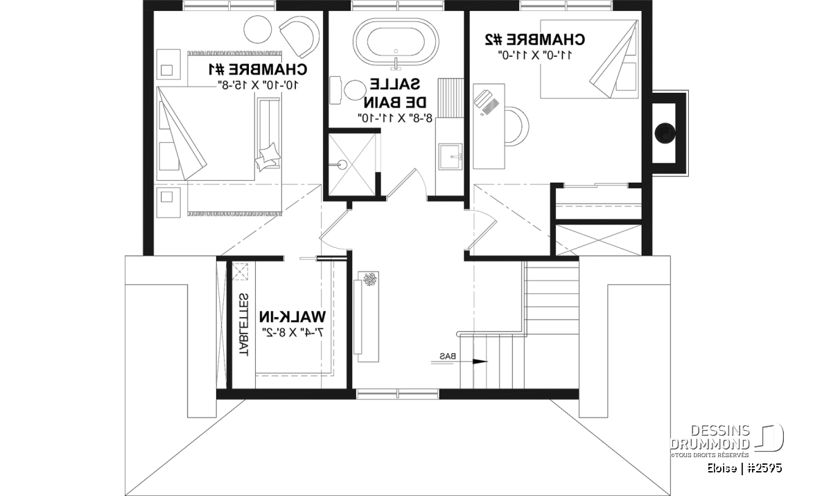 Étage - Maison campagne française à étage avec foyer central, îlot de cuisine et galerie abritée - Eloise
