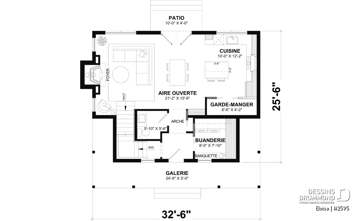 Rez-de-chaussée - Maison campagne française à étage avec foyer central, îlot de cuisine et galerie abritée - Eloise