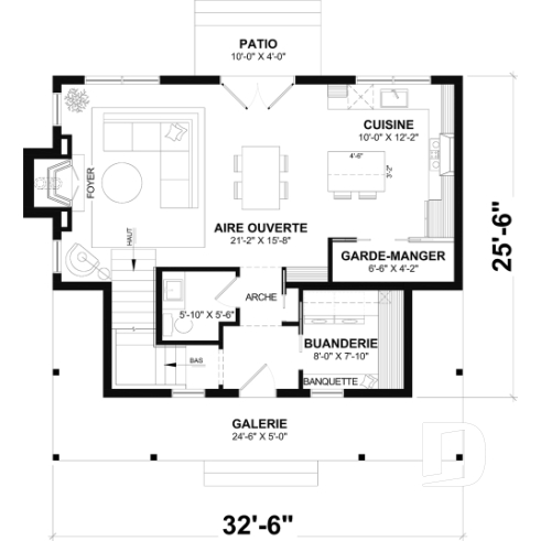 Rez-de-chaussée - Maison campagne française à étage avec foyer central, îlot de cuisine et galerie abritée - Eloise