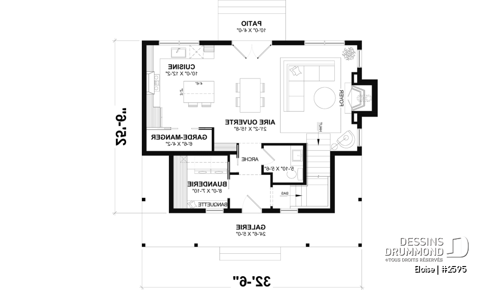 Rez-de-chaussée - Maison campagne française à étage avec foyer central, îlot de cuisine et galerie abritée - Eloise