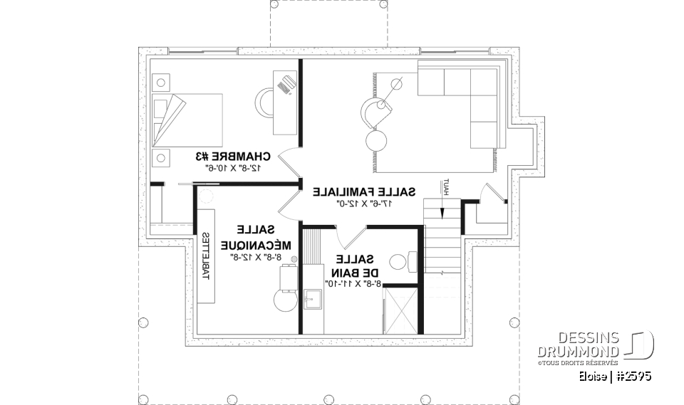 Sous-sol aménagé (Optionel $) - Maison campagne française à étage avec foyer central, îlot de cuisine et galerie abritée - Eloise