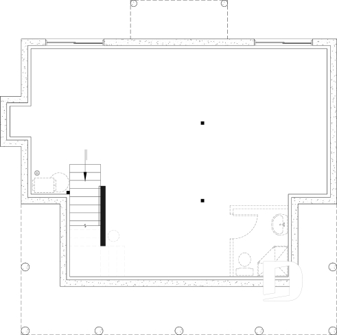 Sous-sol aménageable - Maison campagne française à étage avec foyer central, îlot de cuisine et galerie abritée - Eloise