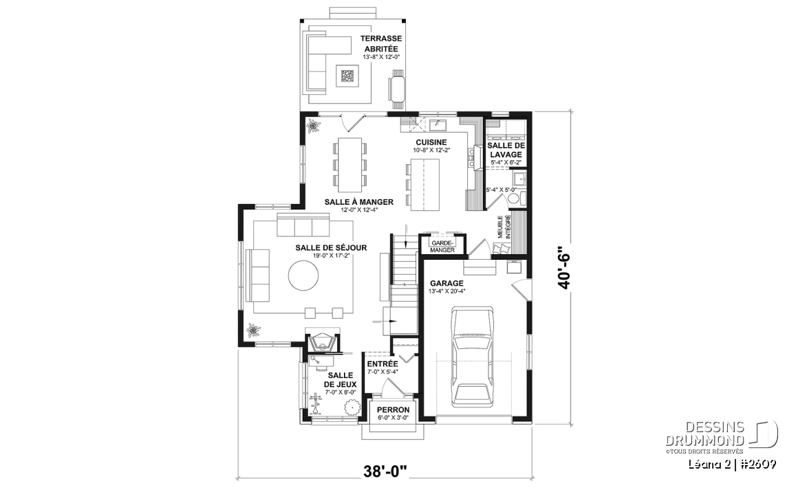 Rez-de-chaussée - Maison avec garage, 3 chambres + un bureau, suite parentale à l'étage, foyer au bois et garage simple - Léana 2