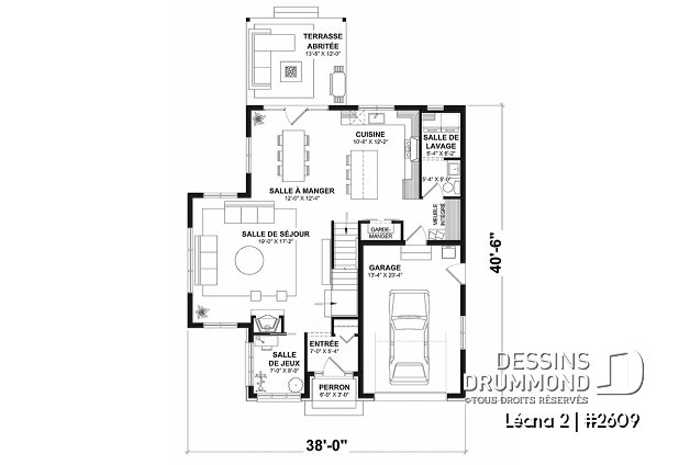 Rez-de-chaussée - Maison avec garage, 3 chambres + un bureau, suite parentale à l'étage, foyer au bois et garage simple - Léana 2