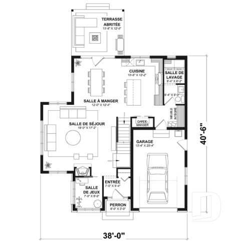 Rez-de-chaussée - Maison avec garage, 3 chambres + un bureau, suite parentale à l'étage, foyer au bois et garage simple - Léana 2
