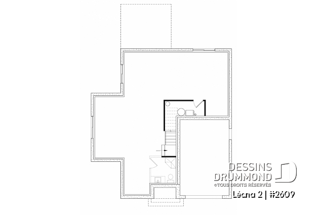 Sous-sol aménageable du plan de maison unifamiliale 2609 Sous-sol aménageable - Maison avec garage, 3 chambres + un bureau, suite parentale à l'étage, foyer au bois et garage simple - Léana 2