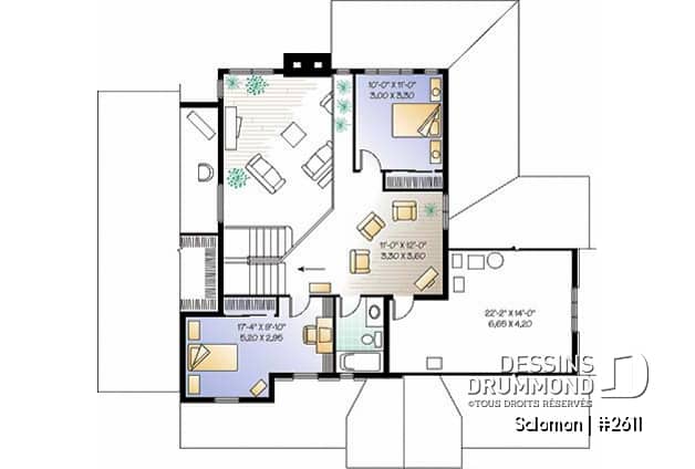 Étage - Plan de maison 3 a 4 chambres, espace boni, garage double, solarium, plafond cathedral - Salomon