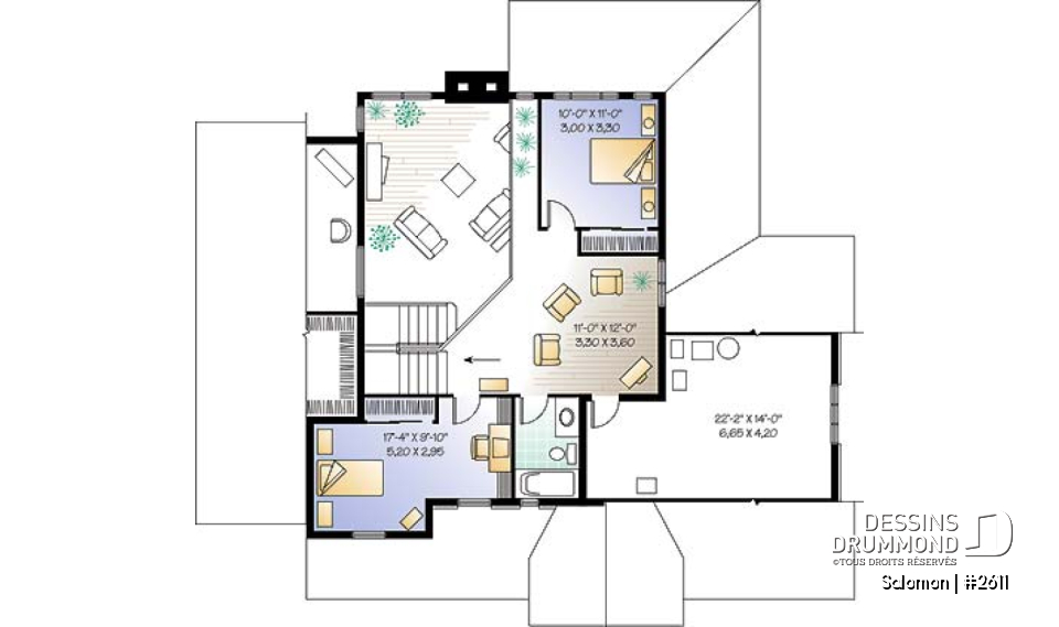 Étage - Plan de maison 3 a 4 chambres, espace boni, garage double, solarium, plafond cathedral - Salomon
