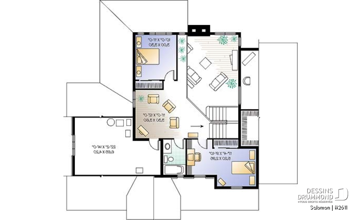 Étage - Plan de maison 3 a 4 chambres, espace boni, garage double, solarium, plafond cathedral - Salomon