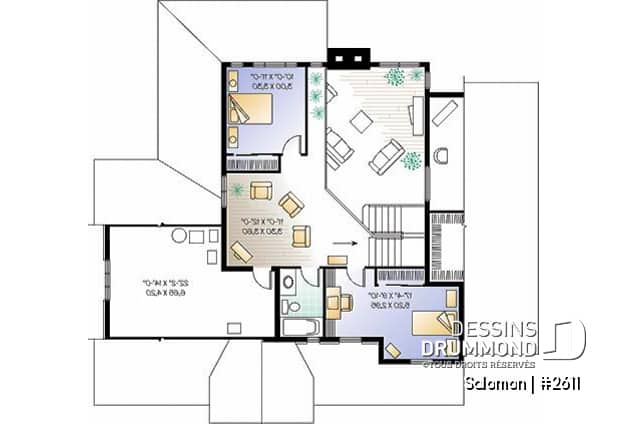 Étage - Plan de maison 3 a 4 chambres, espace boni, garage double, solarium, plafond cathedral - Salomon