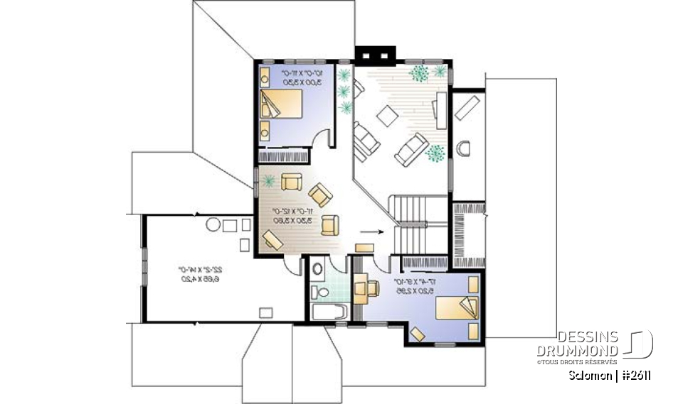 Étage - Plan de maison 3 a 4 chambres, espace boni, garage double, solarium, plafond cathedral - Salomon