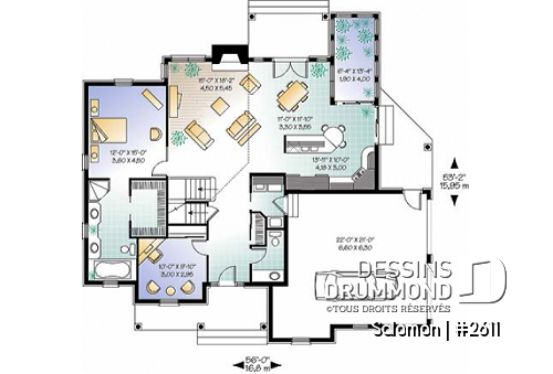 Rez-de-chaussée - Plan de maison 3 a 4 chambres, espace boni, garage double, solarium, plafond cathedral - Salomon