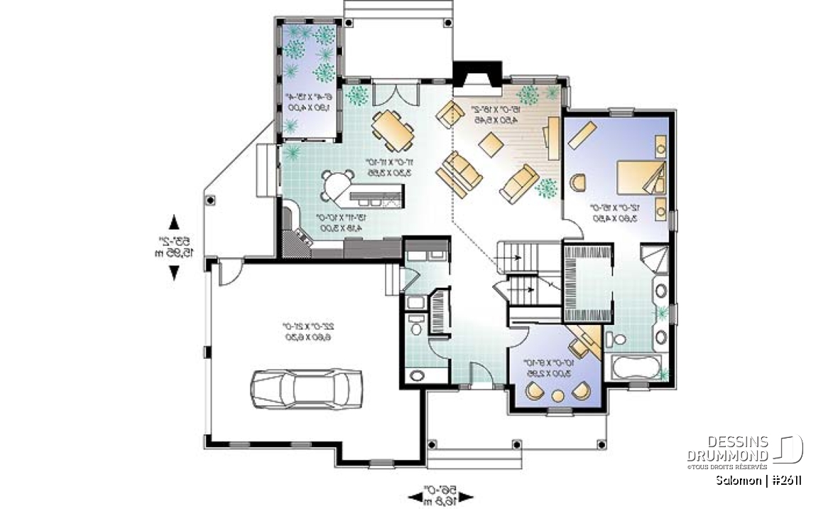 Rez-de-chaussée - Plan de maison 3 a 4 chambres, espace boni, garage double, solarium, plafond cathedral - Salomon