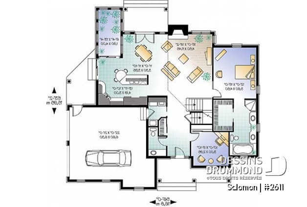 Rez-de-chaussée - Plan de maison 3 a 4 chambres, espace boni, garage double, solarium, plafond cathedral - Salomon