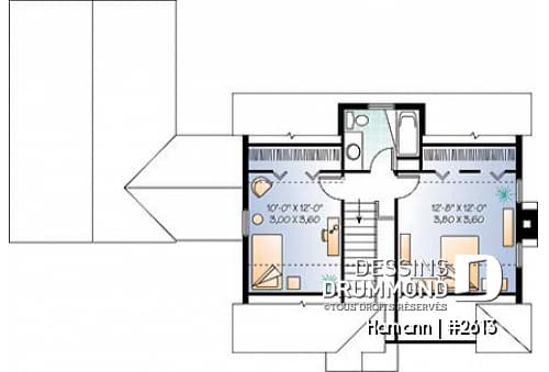 Étage - Plan de cottage de 2 chambres, bureau, garage rattaché par un passage couvert - Hamann