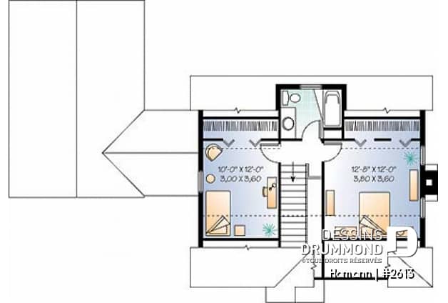 Étage - Plan de cottage de 2 chambres, bureau, garage rattaché par un passage couvert - Hamann