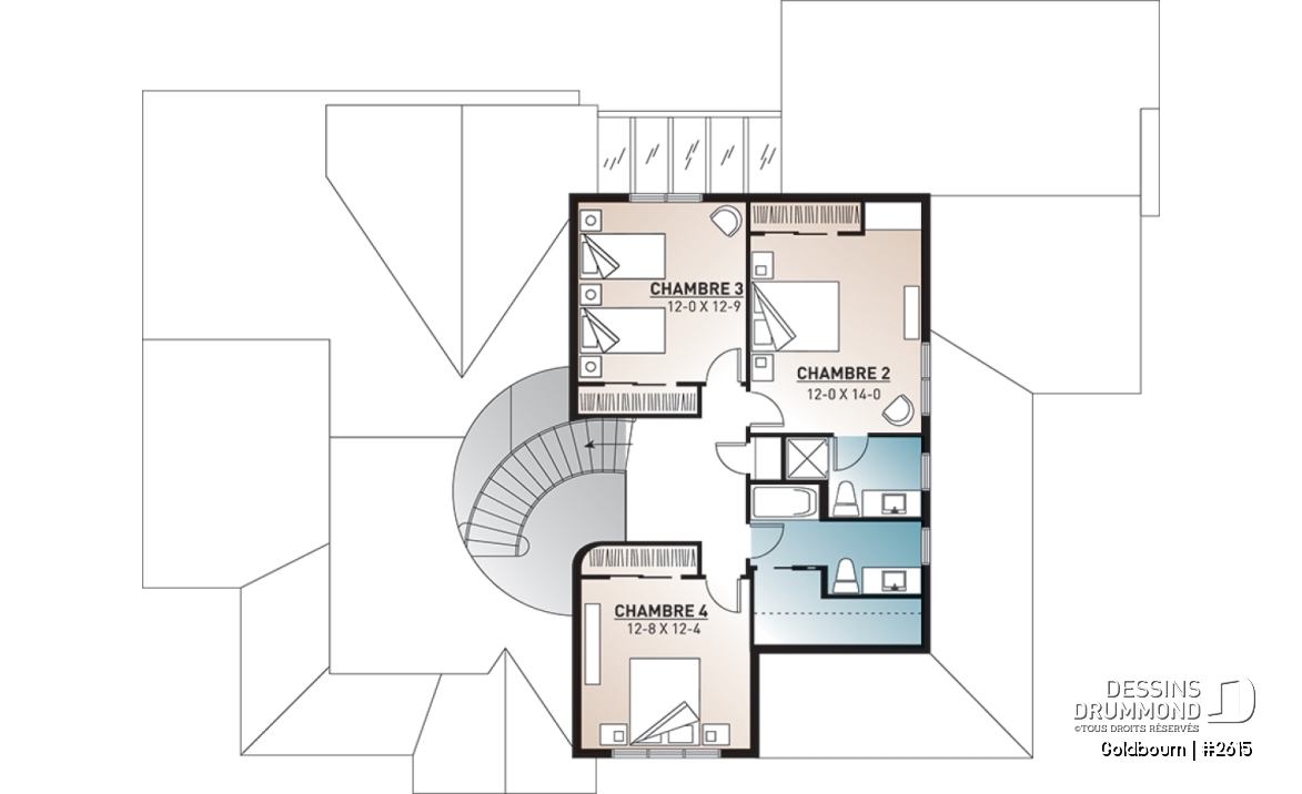 Étage - Plan de grande maison 4 chambres, garage double + bureau, 2 chambres avec salle bain privée - Goldbourn