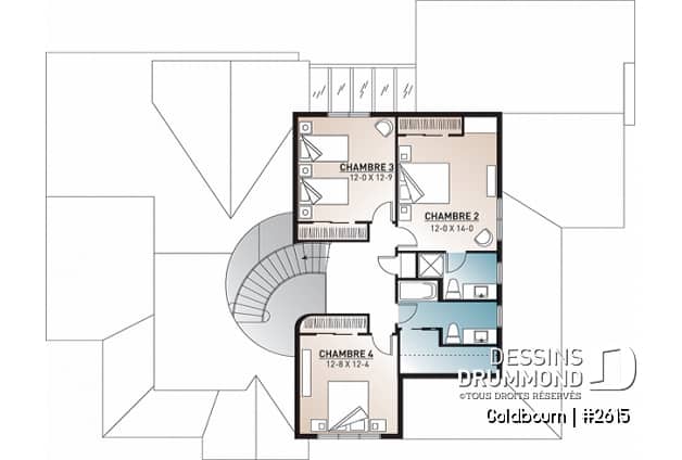 Étage - Plan de grande maison 4 chambres, garage double + bureau, 2 chambres avec salle bain privée - Goldbourn