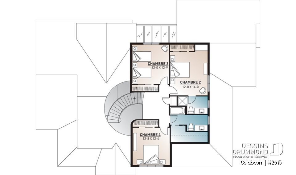 Étage - Plan de grande maison 4 chambres, garage double + bureau, 2 chambres avec salle bain privée - Goldbourn