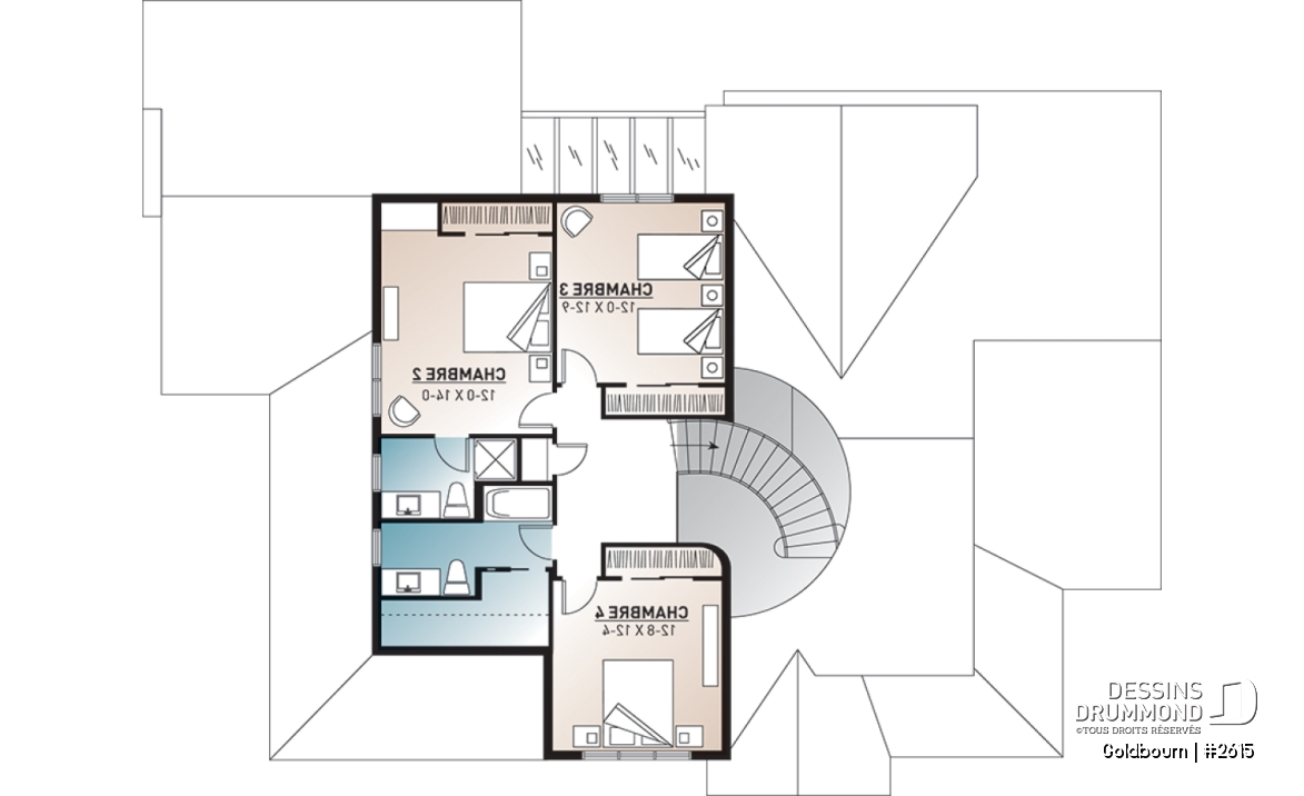 Étage - Plan de grande maison 4 chambres, garage double + bureau, 2 chambres avec salle bain privée - Goldbourn