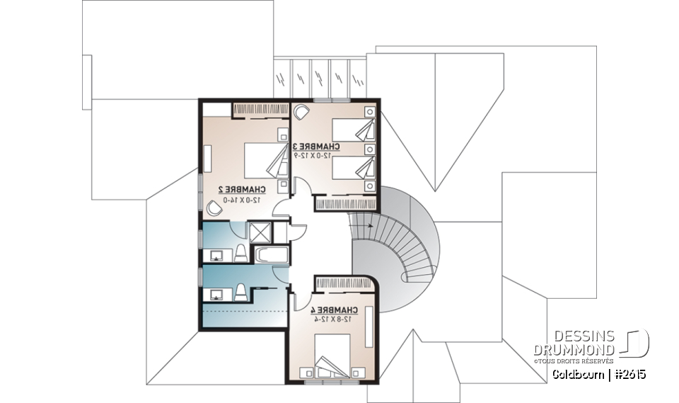 Étage - Plan de grande maison 4 chambres, garage double + bureau, 2 chambres avec salle bain privée - Goldbourn