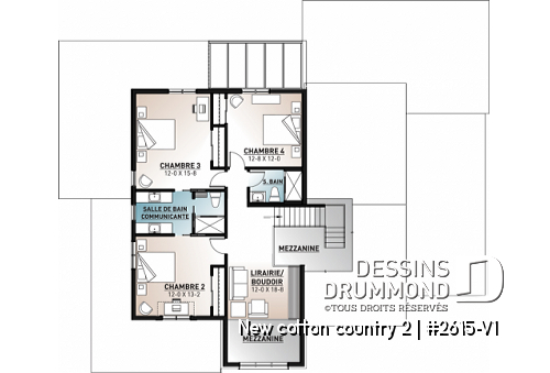 Étage - Plan de maison 4 chambres, style farmhouse américain, bureau à domicile, superbe terrasse, foyer, garde-manger - New cotton country 2